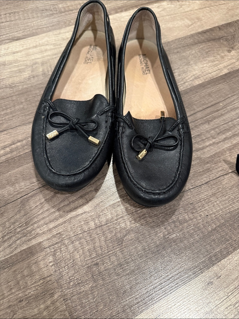 Michael Kors Black Leather Bow Moccasin Flats